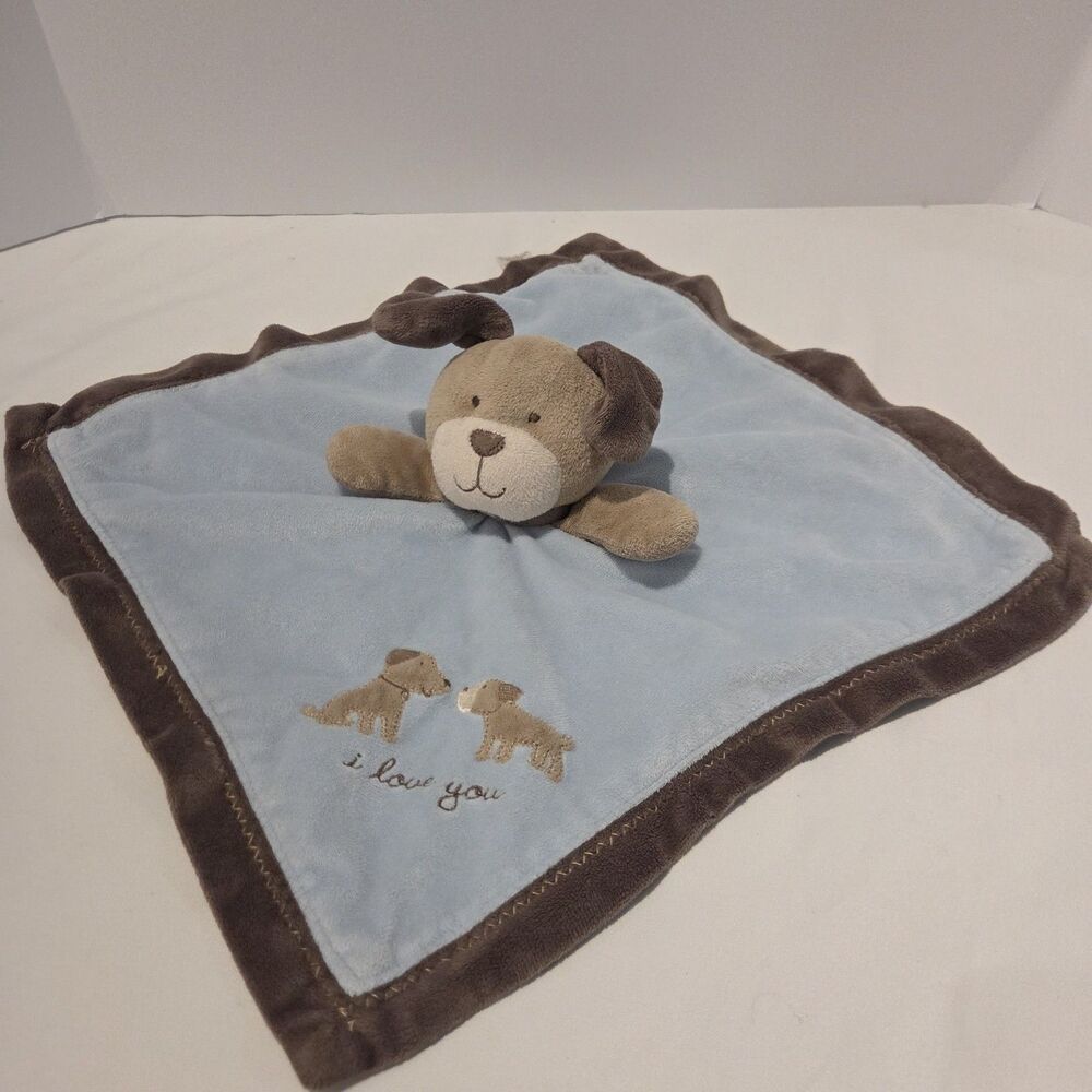 Carters Puppy Dog "I Love You" Lovey Rattle Security Blanket Blue/Brown Plush